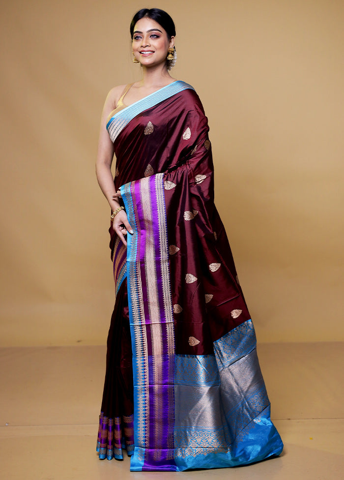 Maroon Handloom Katan Pure Silk Saree With Blouse Piece