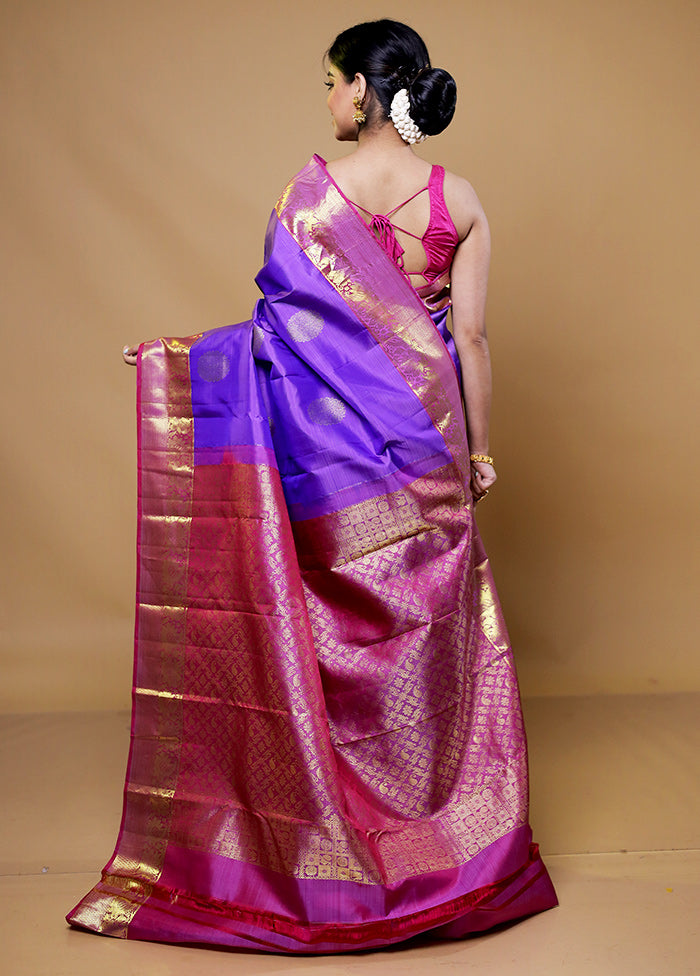 Purple Handloom Kanchipuram Pure Silk Saree With Blouse Piece