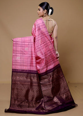 Pink Handloom Kanchipuram Pure Silk Saree With Blouse Piece