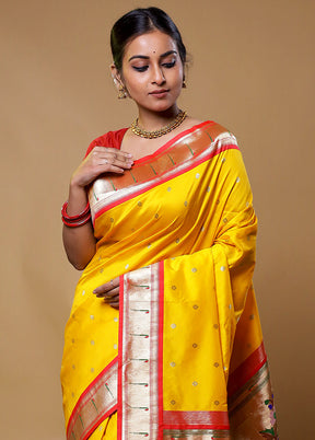 Yellow Katan Silk Saree With Blouse Piece