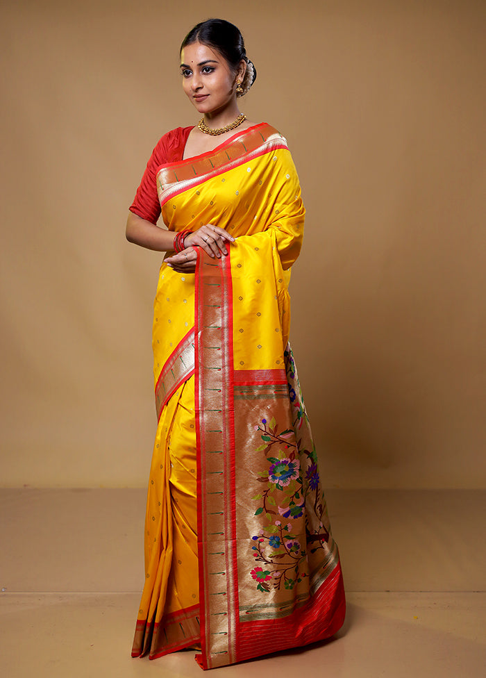 Yellow Katan Silk Saree With Blouse Piece