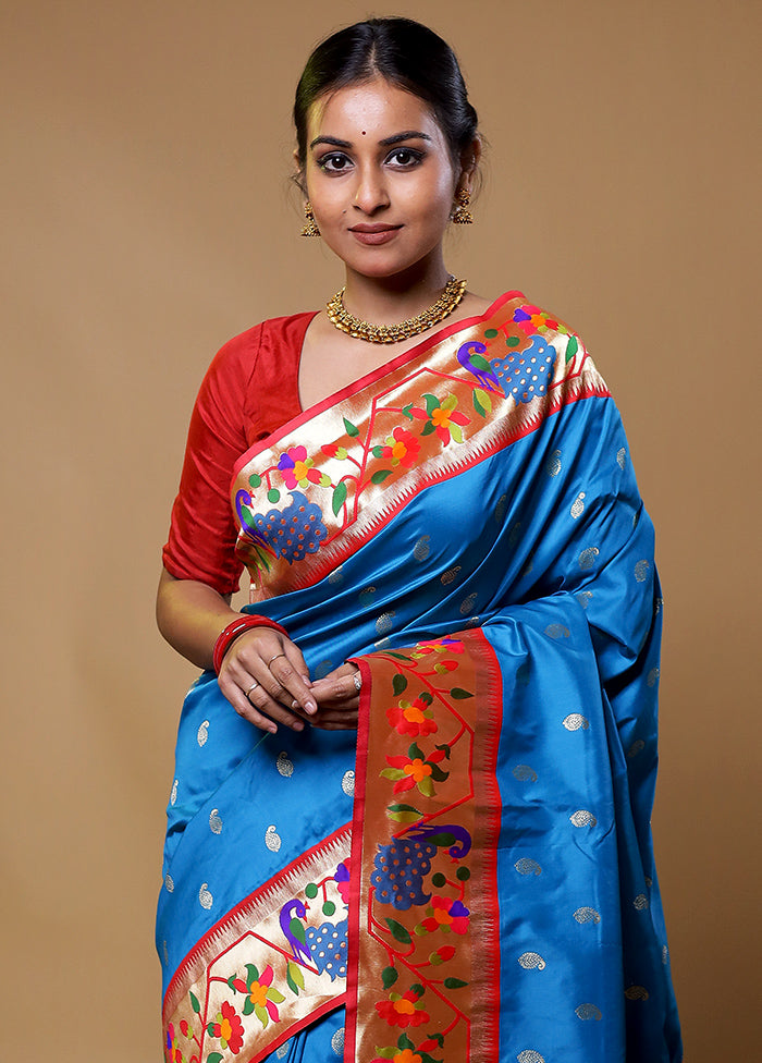 Blue Katan Silk Saree With Blouse Piece