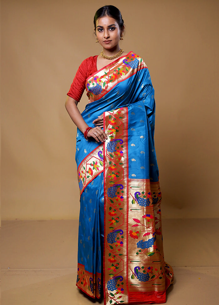 Blue Katan Silk Saree With Blouse Piece