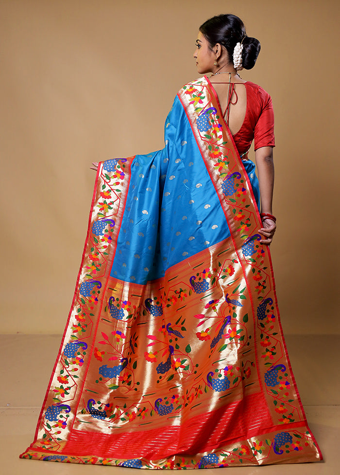 Blue Katan Silk Saree With Blouse Piece