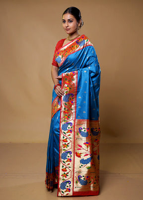 Blue Katan Silk Saree With Blouse Piece