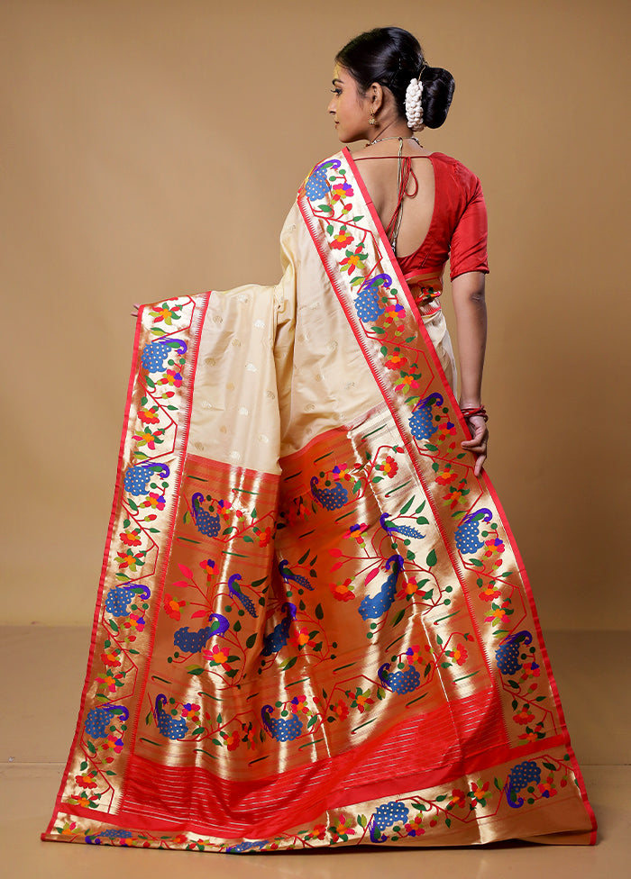 Cream Katan Silk Saree With Blouse Piece