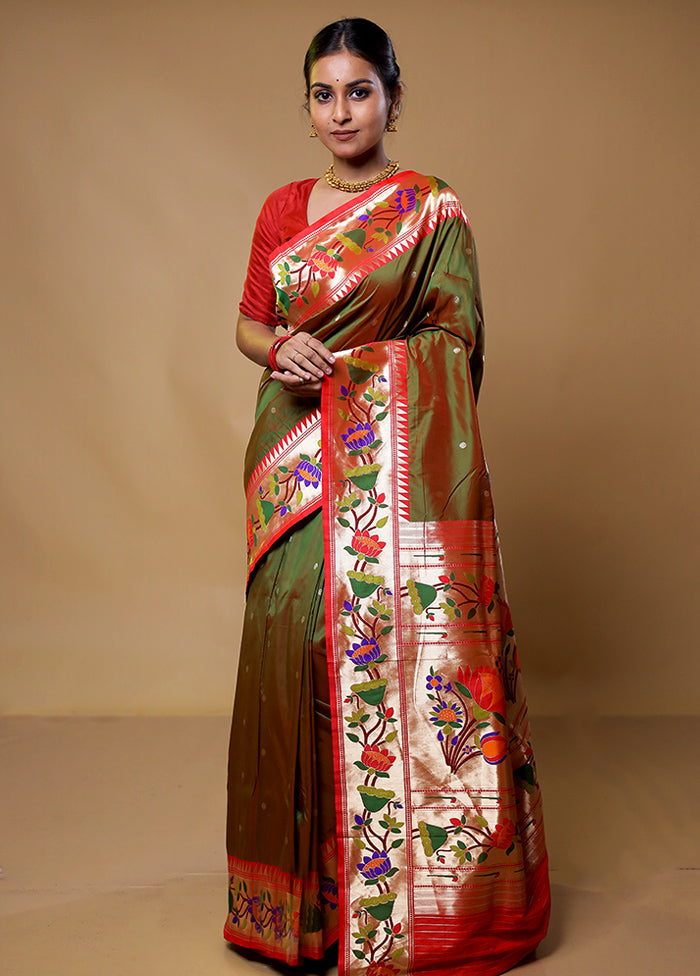 Green Katan Silk Saree With Blouse Piece