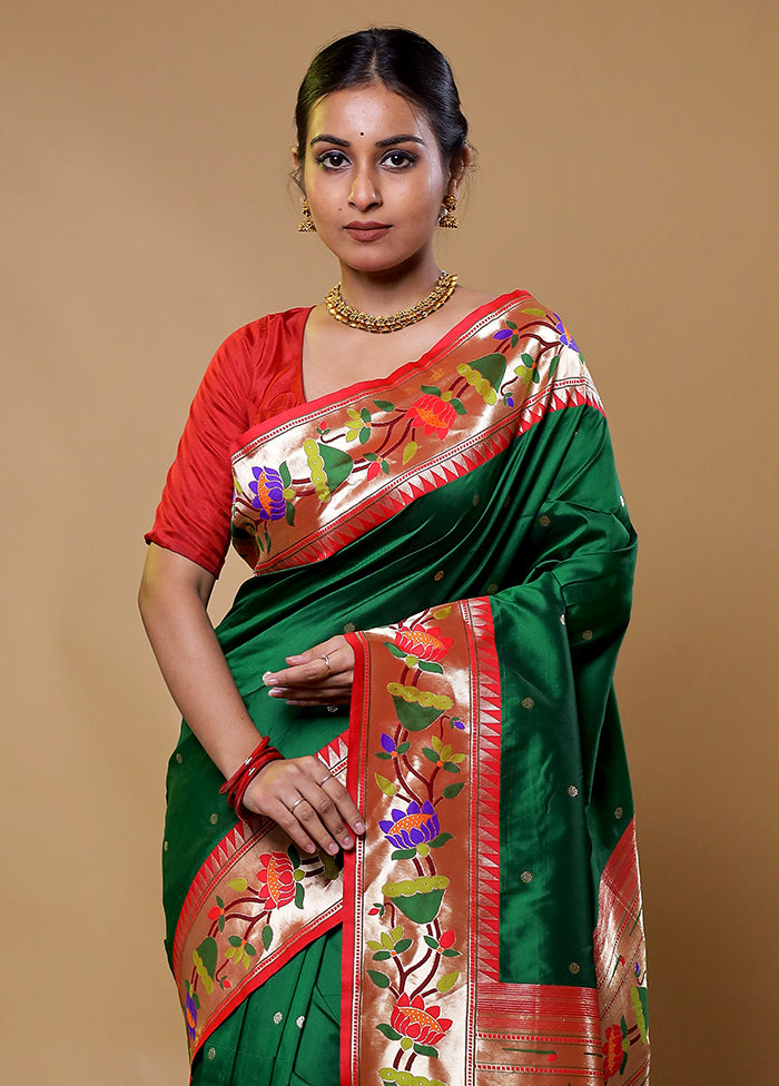 Green Katan Silk Saree With Blouse Piece