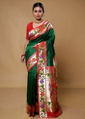 Green Katan Silk Saree With Blouse Piece