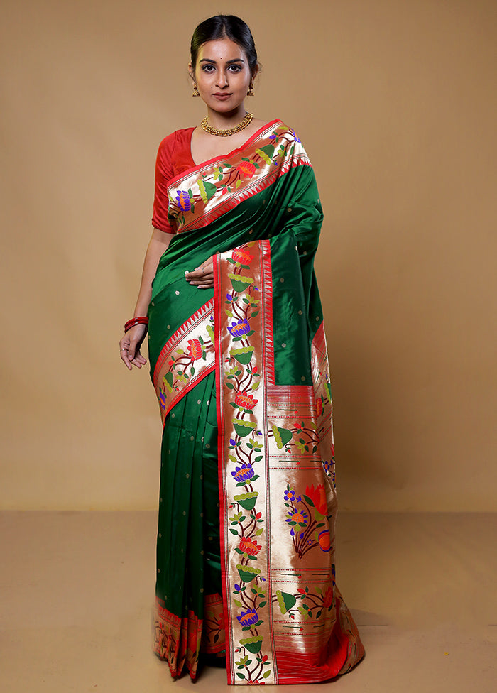 Green Katan Silk Saree With Blouse Piece