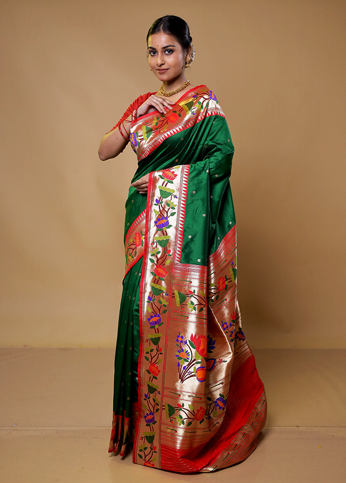 Green Katan Silk Saree With Blouse Piece