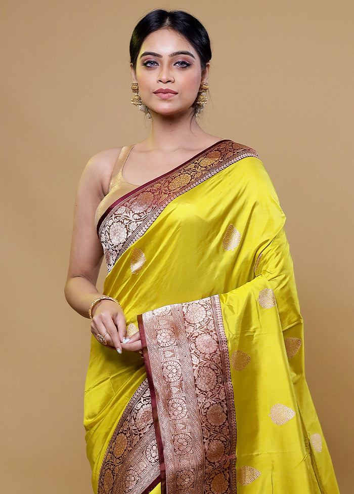 Yellow Handloom Katan Pure Silk Saree With Blouse Piece