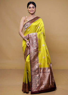 Yellow Handloom Katan Pure Silk Saree With Blouse Piece