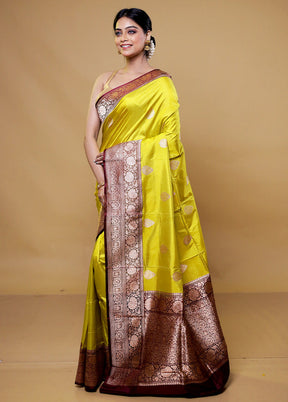 Yellow Handloom Katan Pure Silk Saree With Blouse Piece