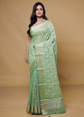 Green Pure Kota Cotton Saree With Blouse Piece