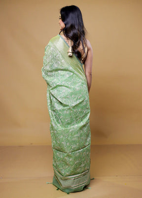 Green Pure Kota Cotton Saree With Blouse Piece