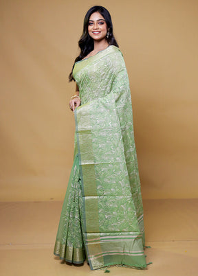 Green Pure Kota Cotton Saree With Blouse Piece