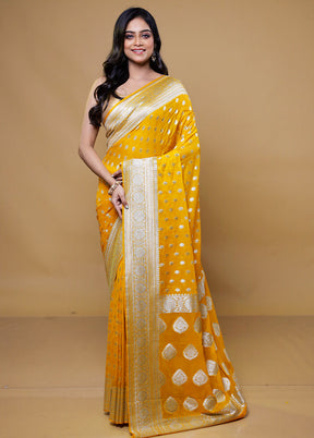 Yellow Georgette Saree With Blouse Piece