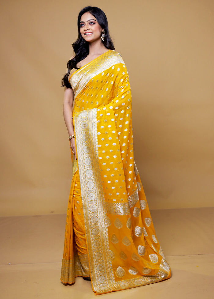 Yellow Georgette Saree With Blouse Piece