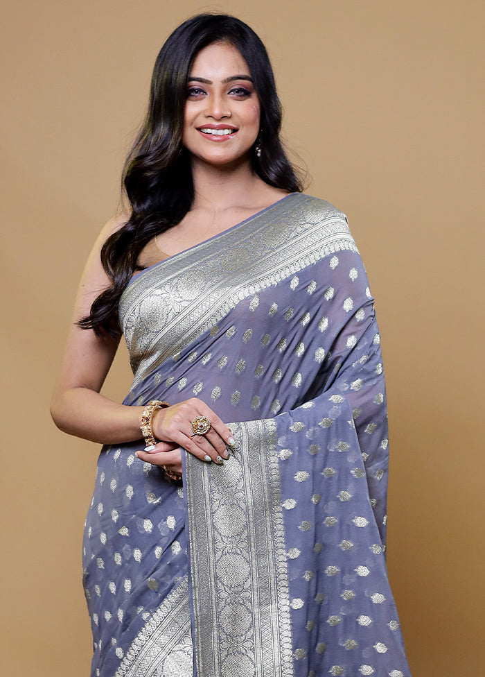 Grey Georgette Saree With Blouse Piece