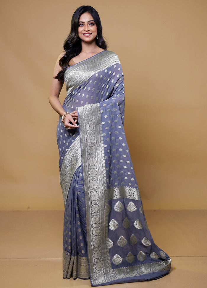 Grey Georgette Saree With Blouse Piece