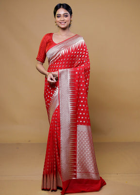 Red Georgette Saree With Blouse Piece