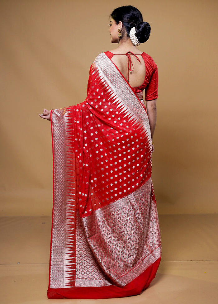 Red Georgette Saree With Blouse Piece