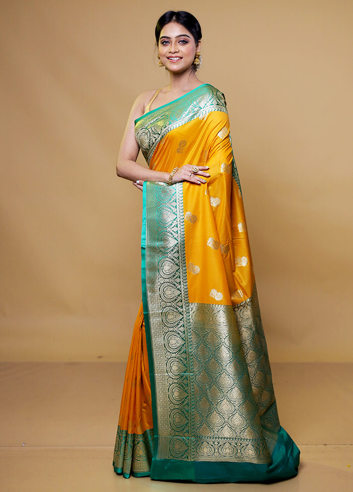 Yellow Katan Silk Saree With Blouse Piece