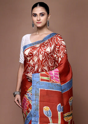 Maroon Printed Pure Silk Saree Without Blouse Piece