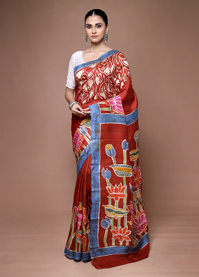 Maroon Printed Pure Silk Saree Without Blouse Piece