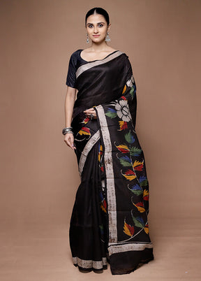 Black Printed Pure Silk Saree Without Blouse Piece