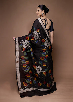 Black Printed Pure Silk Saree Without Blouse Piece