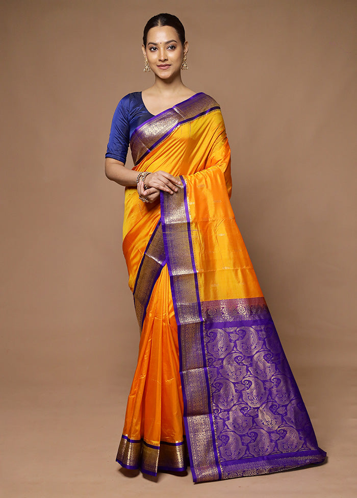 Yellow Kanjivaram Silk Saree With Blouse Piece