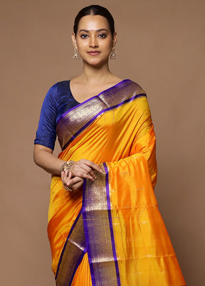 Yellow Kanjivaram Silk Saree With Blouse Piece