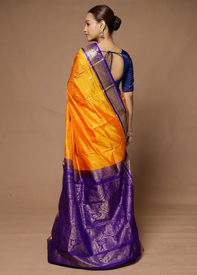 Yellow Kanjivaram Silk Saree With Blouse Piece