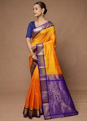 Yellow Kanjivaram Silk Saree With Blouse Piece