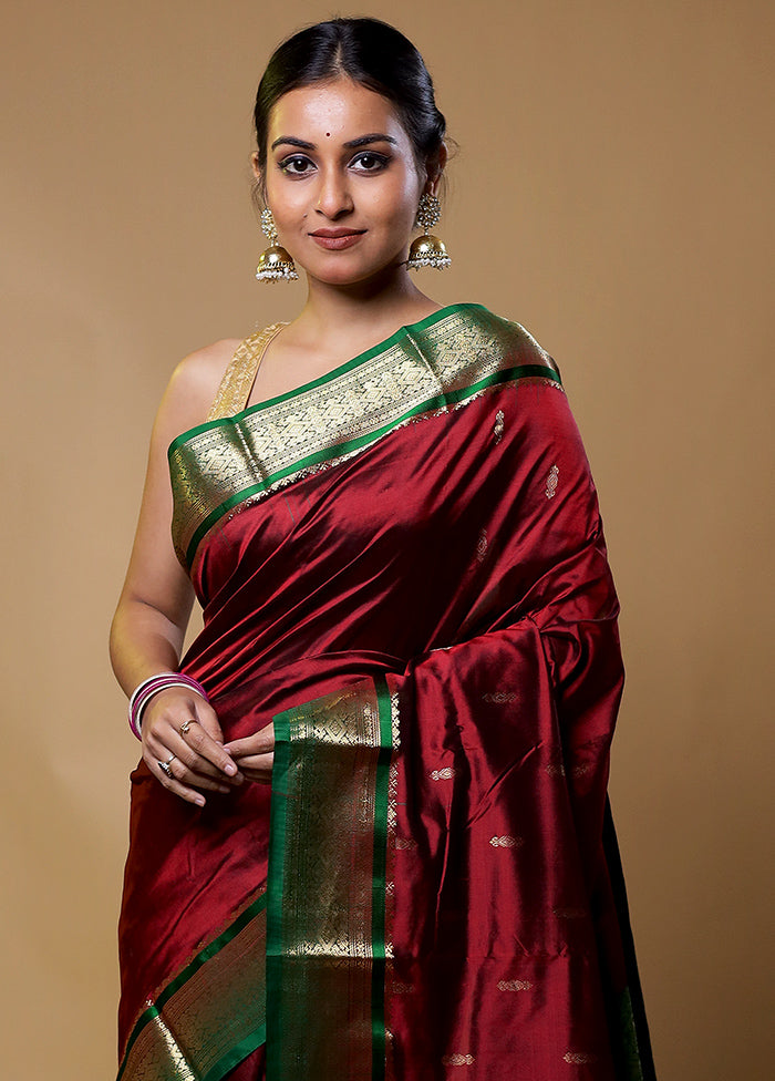 Maroon Kanjivaram Silk Saree With Blouse Piece