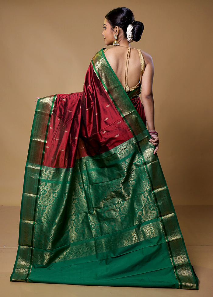 Maroon Kanjivaram Silk Saree With Blouse Piece