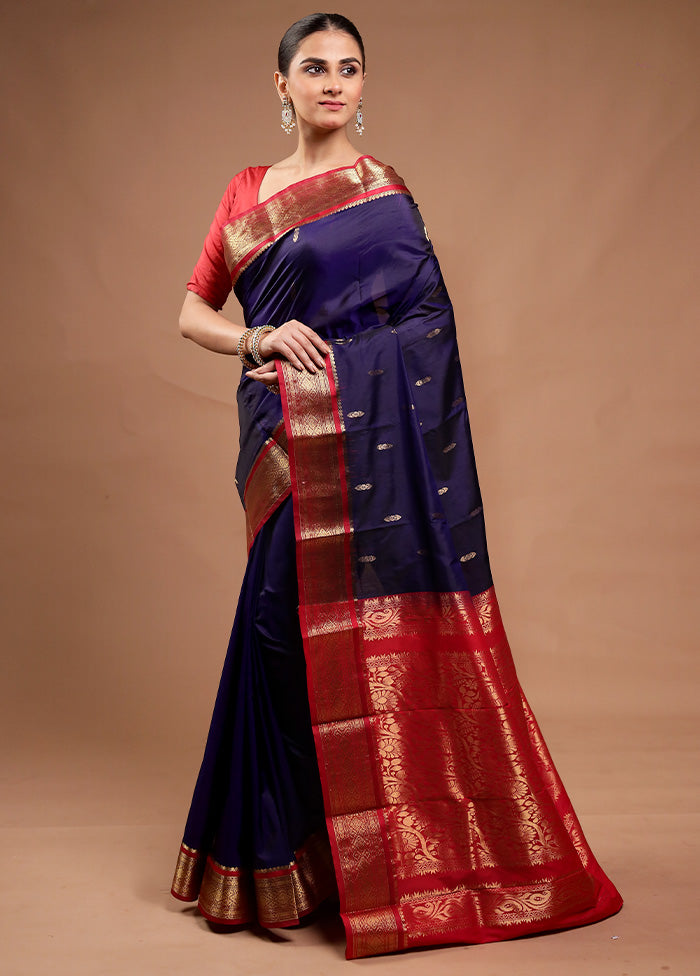 Blue Kanjivaram Silk Saree With Blouse Piece