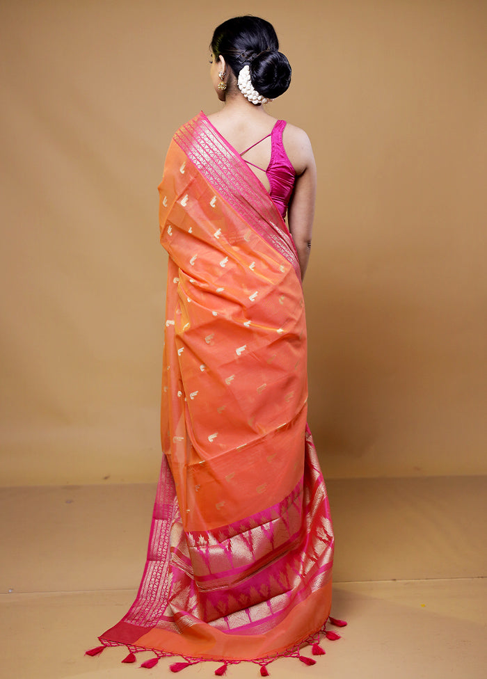 Orange Kora Silk Saree With Blouse Piece