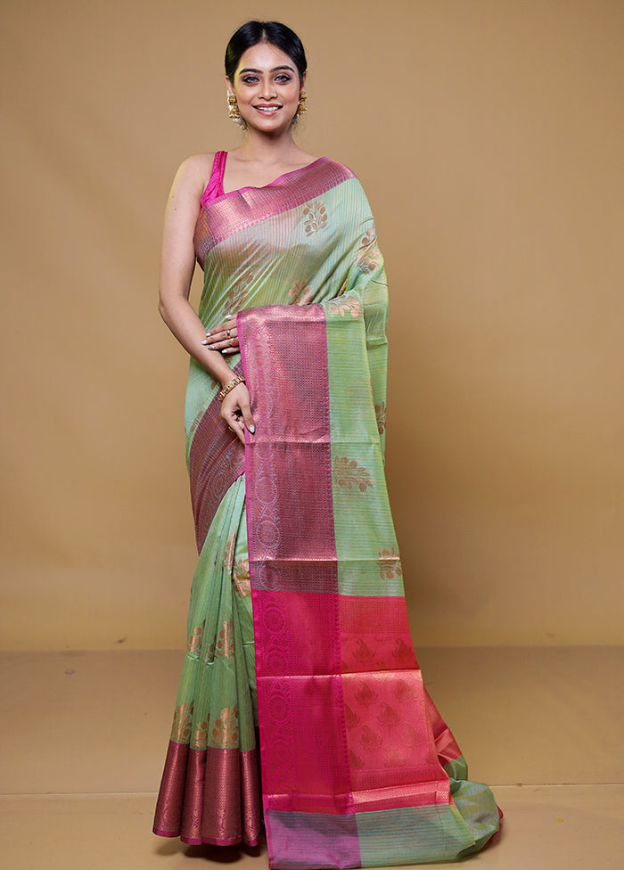 Green Kora Silk Saree With Blouse Piece