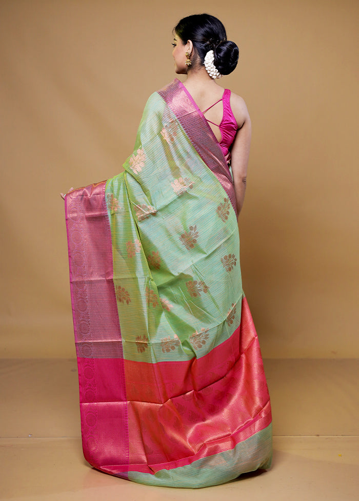 Green Kora Silk Saree With Blouse Piece