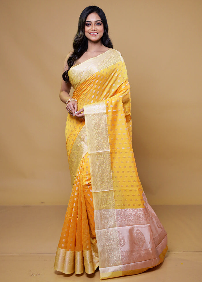 Yellow Kora Silk Saree With Blouse Piece