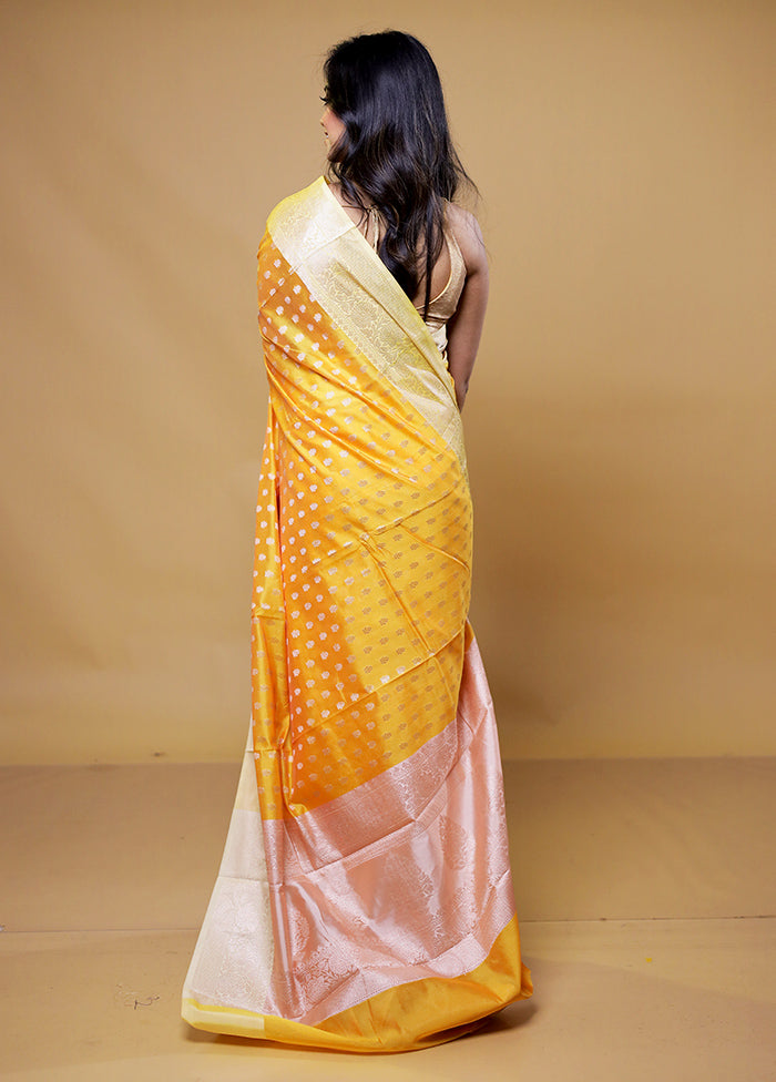 Yellow Kora Silk Saree With Blouse Piece