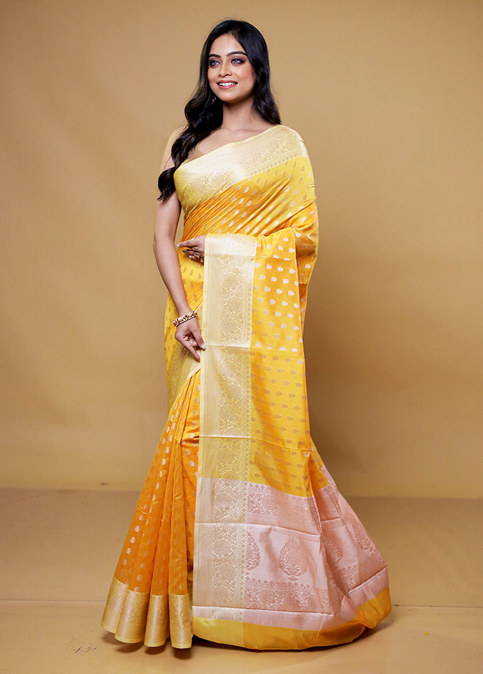 Yellow Kora Silk Saree With Blouse Piece