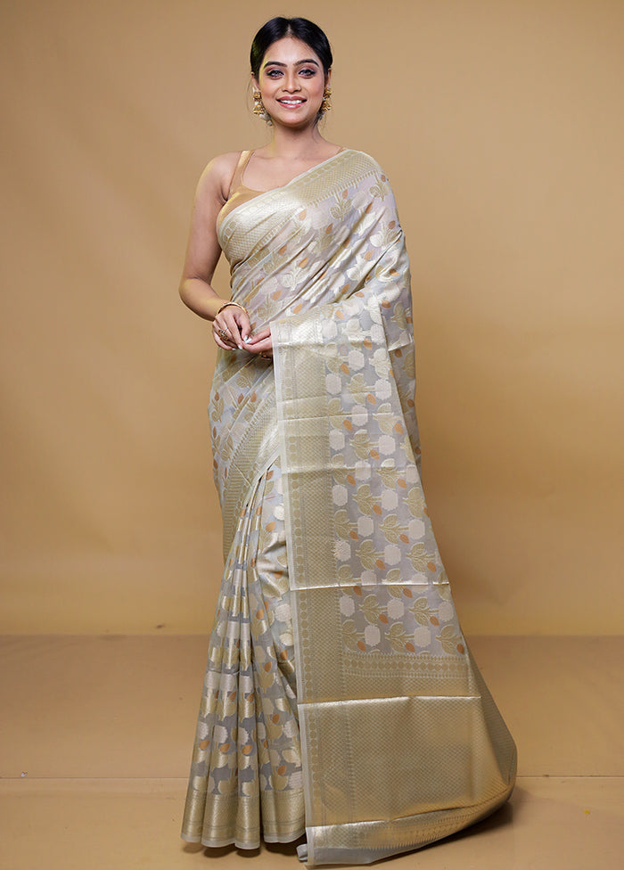 Grey Kora Silk Saree With Blouse Piece