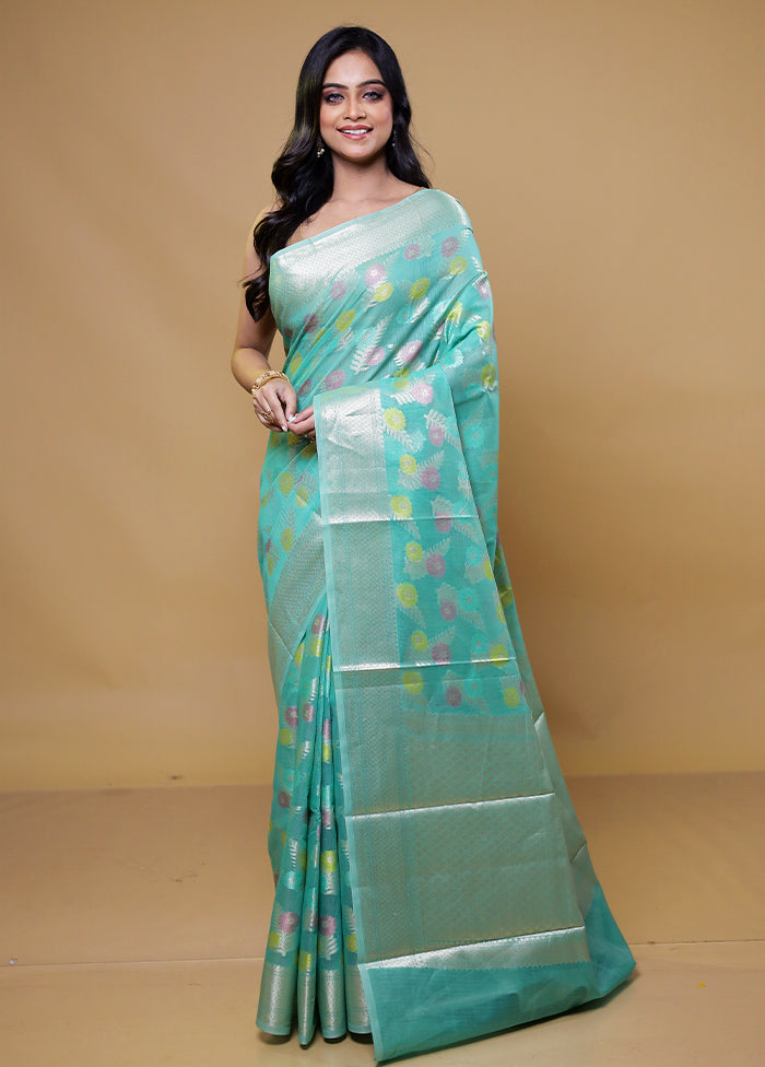 Green Kora Silk Saree With Blouse Piece