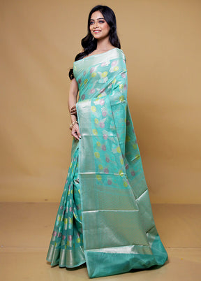 Green Kora Silk Saree With Blouse Piece