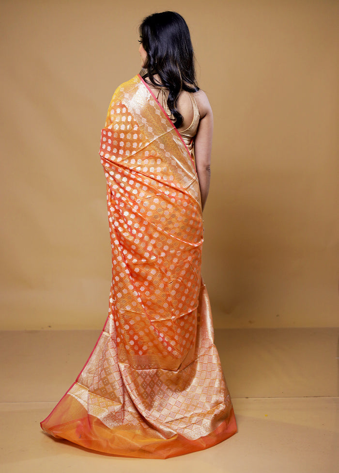 Orange Kora Silk Saree With Blouse Piece