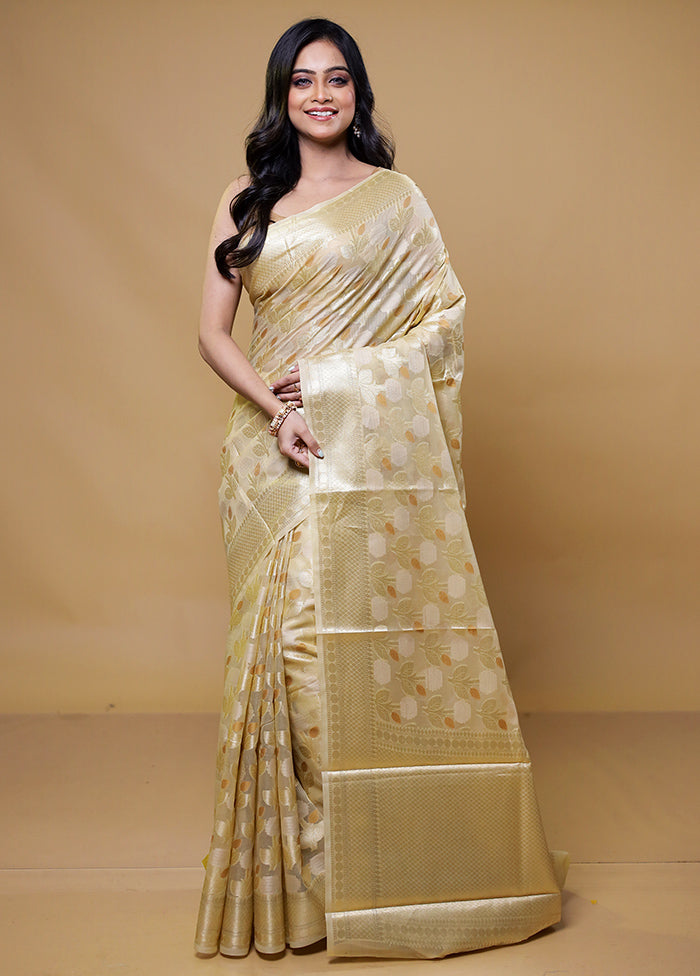 Cream Kora Silk Saree With Blouse Piece